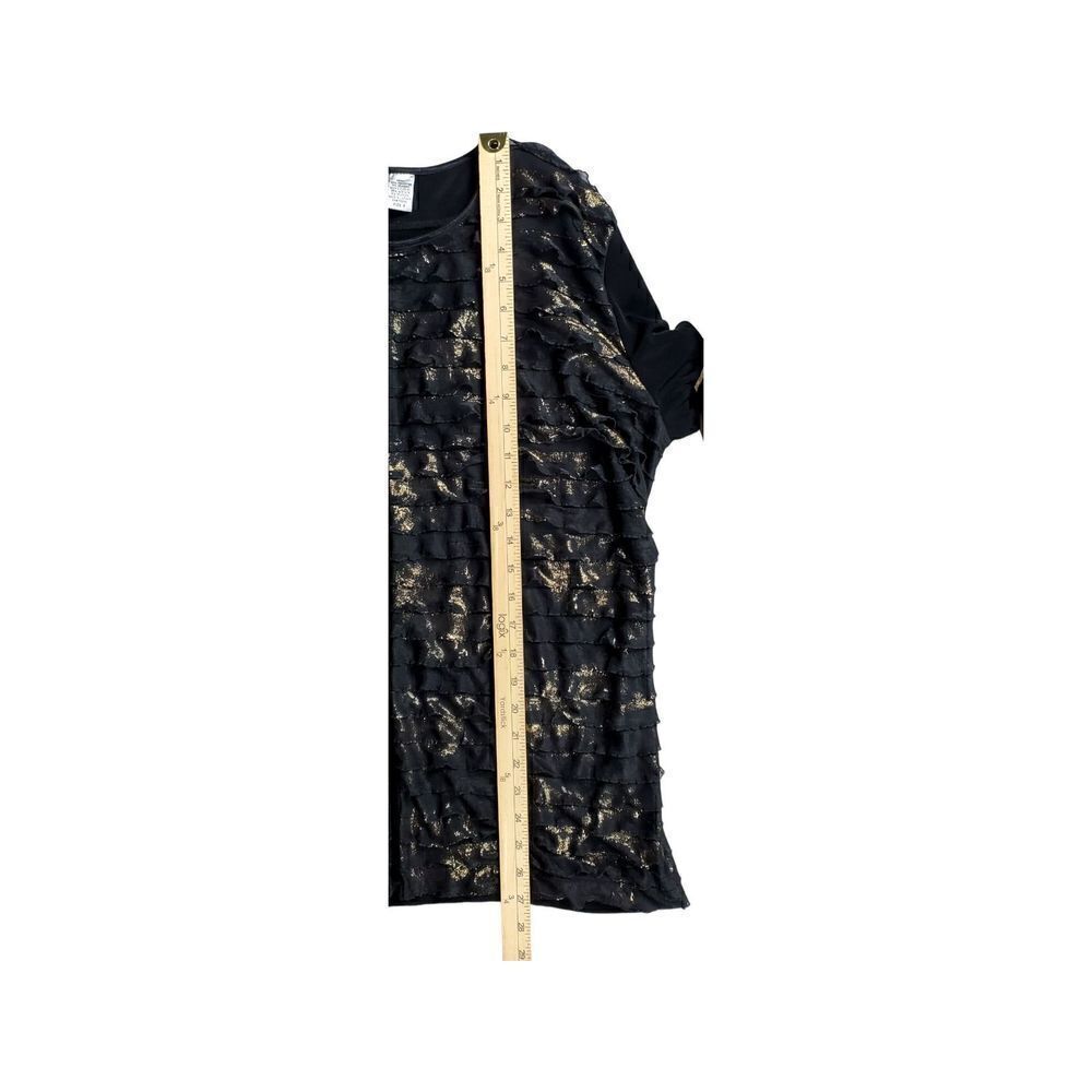 Chico's Travelers Cardigan Size XL 3 Shimmery Ruffles Black Gold Elegant Gala - Picture 8 of 10